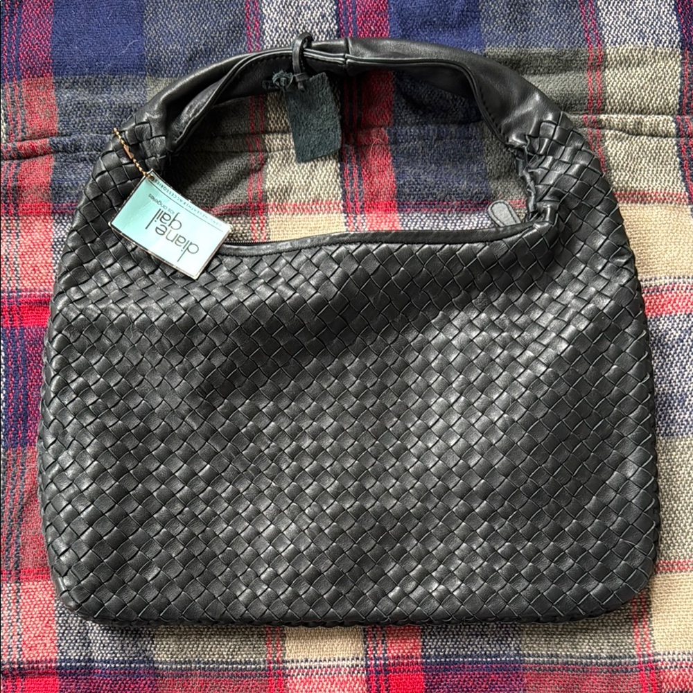 Chic Black Woven Leather Bag by Diane Qail